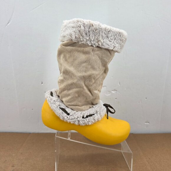 Crocs HALEY Women’s Canary Yellow Winter Snow Boots Faux Fur Lined Size 10 - Picture 1 of 16